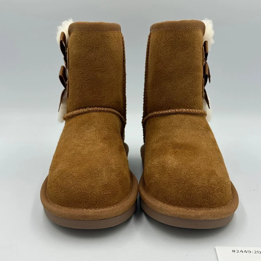 Koolaburra by UGG Victoria Short Chestnut Suede Bow Boots‎ Kids 10 New W/O Box